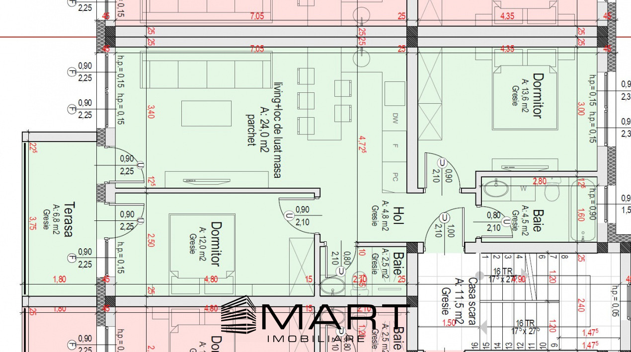 Apartament 3 camere 62mp etaj 1 cartier Davinci Cristian